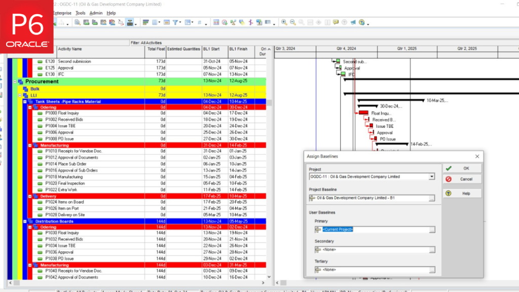 How to Show 4 Baselines on the Gantt Chart in Primavera P6