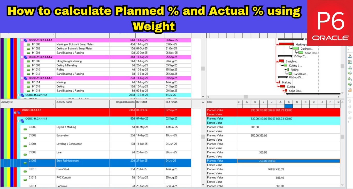 How to calculate Planned % and Actual % using Weight