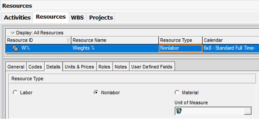 Assign Weight Resource to Activities