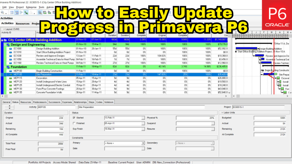How to Easily Update Progress in Primavera P6