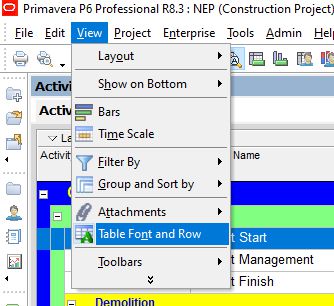 Go to the View menu


Select Table, Font, and Row