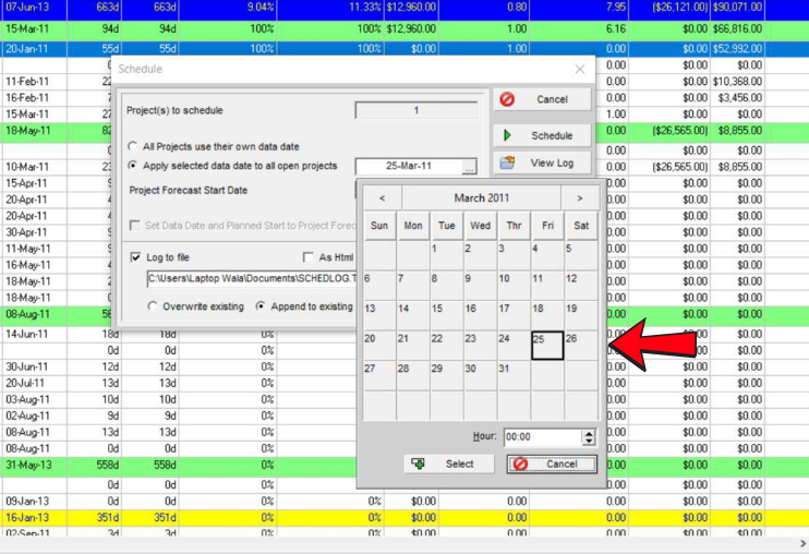 Setting the Data Date to schedule the update in Primavera P6