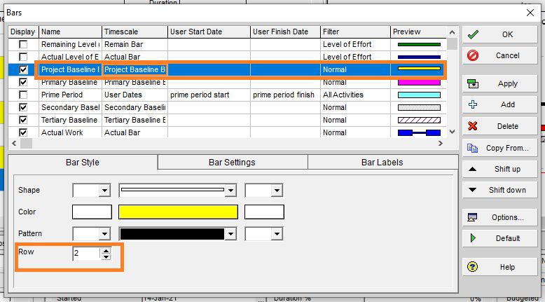 The image below shows the bar menu where short descriptions for all four baseline bars are listed near the bottom of the stack.