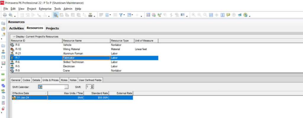 Assigning a lump sum cost to a labor resource