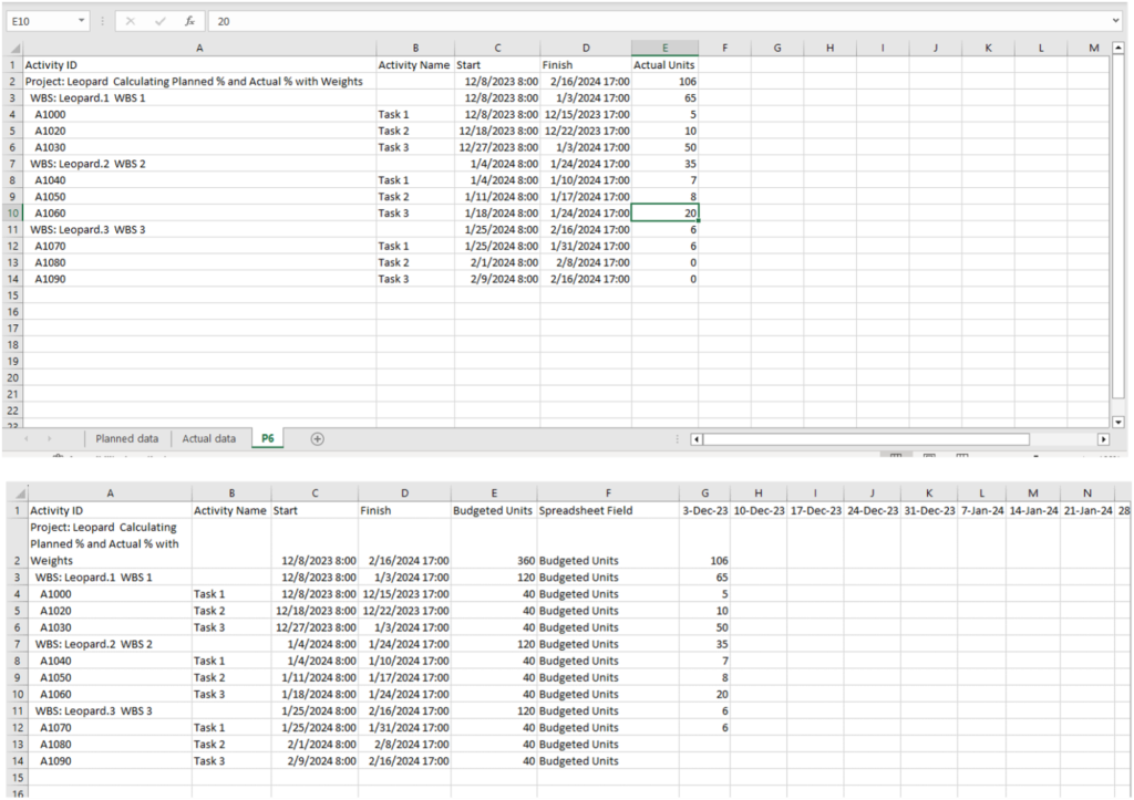 Export the Actual Units to Excel in PRimavera P6