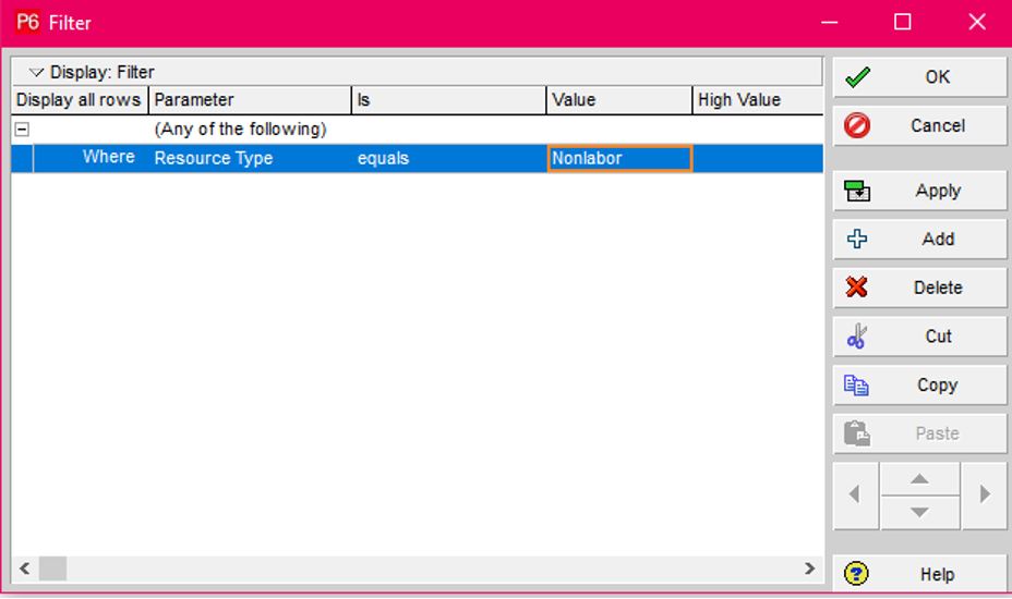 Filter by Resource Type in Primavera P6