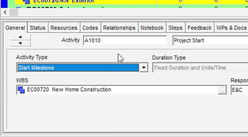 Change the Activity Type from the default Task Dependent to Start Milestone using the dropdown menu.