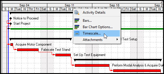 Click the Layout Options bar at the top of the view and choose Timescale from the dropdown.