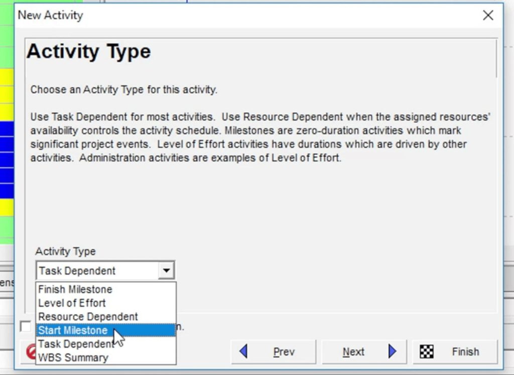 Step 3: Choose the Activity Type in P6