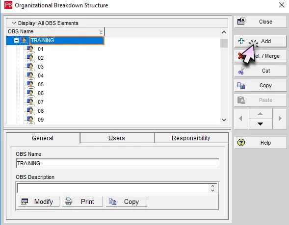 Adding Responsible Managers to the OBS to P6