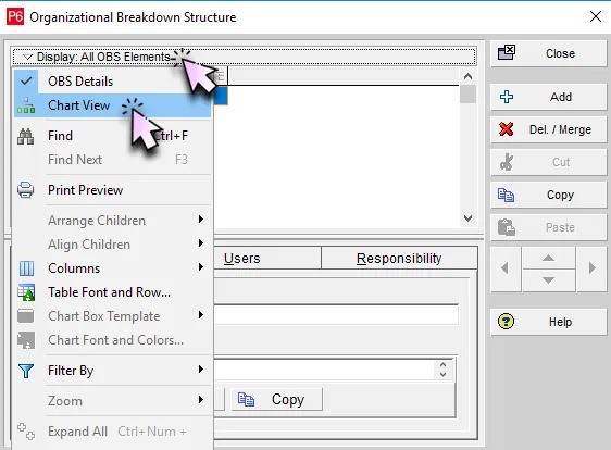 Viewing the OBS Hierarchy in Chart View in Primavera P6