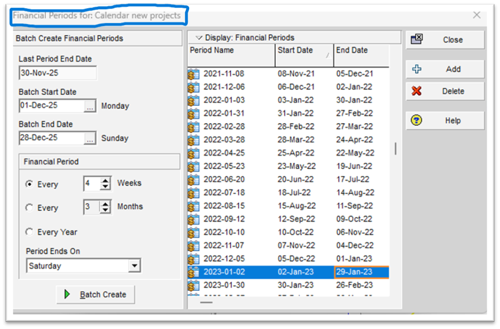 Under Type, choose the format (e.g., Week/Month, Month/Quarter)
In the Date Interval field, pick how granular you want the view
If you choose Day/Shift, you can also select a Shift Calendar
If you're using Financial Periods, select the appropriate Financial Calendar