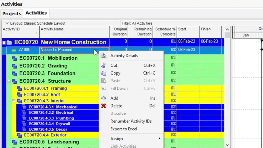 Option 2: Add Activities Directly in the Activity Table in Oracle Primavera P6